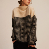 Michaela | Damen Lockere Strickpullover mit hohem Kragen in Eichenbraun