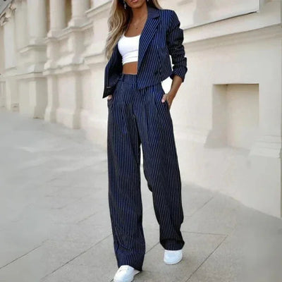 Damen Anzug Set mit Streifenmuster Blazer und Hose