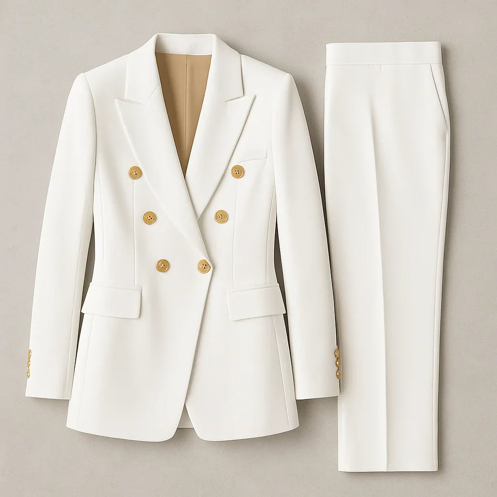 Damen Anzug Set Zweireihig Slim Fit Blazer & Hose