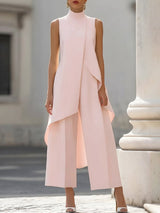 Luisa | Damen Asymmetrisches High-Neck Marlene-Hosen-Set in Pink