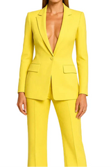 Damen Blazer und Hose Set mit Knopfverschluss in Gelb