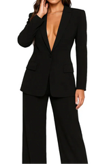 Damen Blazer und Hose Set mit Knopfverschluss in Schwarz