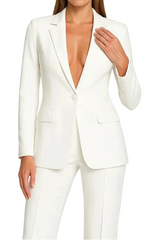 Damen Blazer und Hose Set mit Knopfverschluss in Weiß