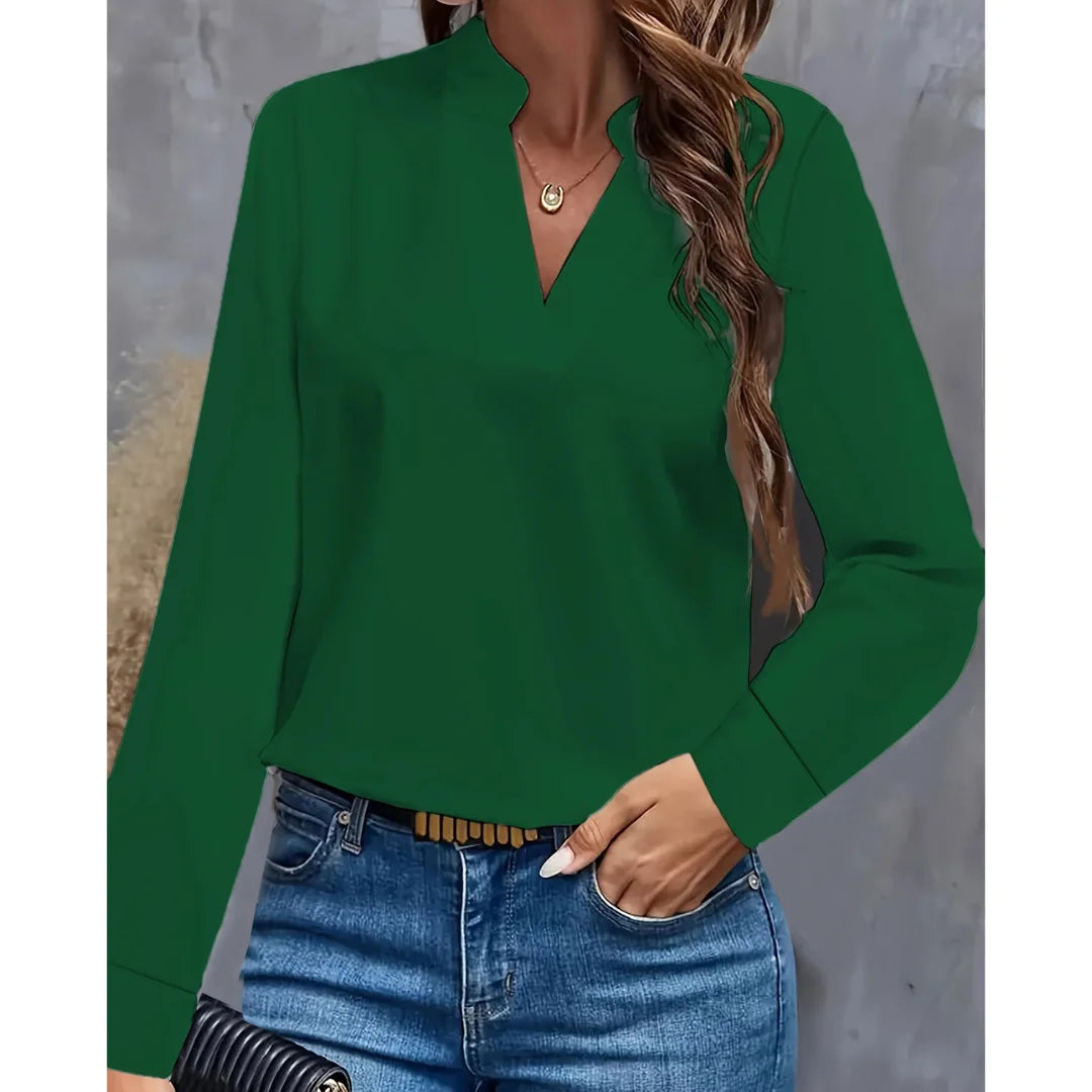 Damen Bluse mit V-Ausschnitt und langen Ärmeln