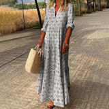 Frieda | Damen Boho Maxi Cocktailparty-Kleid mit V-Ausschnitt floralem Print in Grau