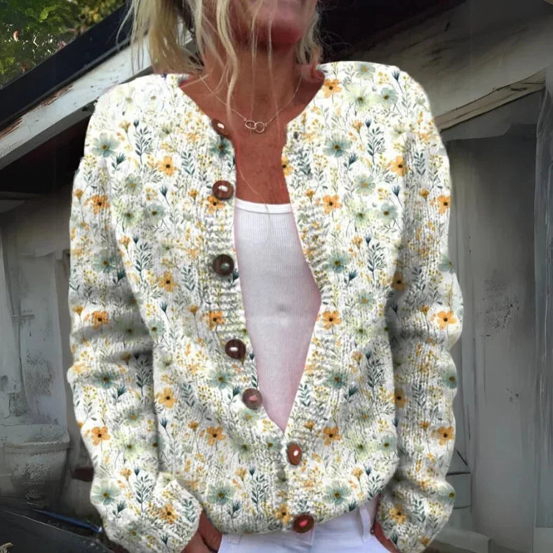 Damen Cardigan mit Blumenmuster und Knopfdetails