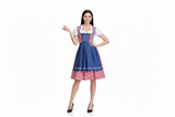 Damen Dirndlkleid Set mit Schürze und Bluse in Karo blau