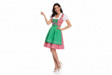 Damen Dirndlkleid Set mit Schürze und Bluse in Karo Grun
