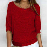 Emilia | Damen Grobstrick-Pullover mit Rundhalsausschnitt und Halbarm in Rot