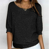 Emilia | Damen Grobstrick-Pullover mit Rundhalsausschnitt und Halbarm in Schwarz