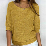 Emilia | Damen Grobstrick-Pullover mit Rundhalsausschnitt und Halbarm in Gelb