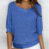 Emilia | Damen Grobstrick-Pullover mit Rundhalsausschnitt und Halbarm in Blau