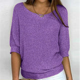 Emilia | Damen Grobstrick-Pullover mit Rundhalsausschnitt und Halbarm in Violett