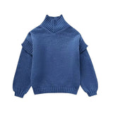 Damen Grobstrick Rollkragenpullover mit Langen Ärmeln und Rippbündchen in Blau