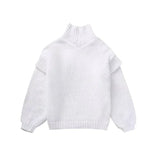 Damen Grobstrick Rollkragenpullover mit Langen Ärmeln und Rippbündchen in Weiß