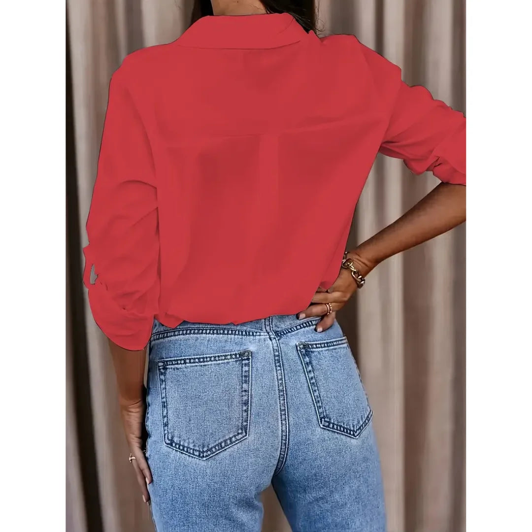 Damen Locker Geschnittene Bluse mit Langarm und Kragen