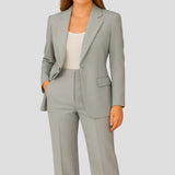 Hannah | Damen Maßgeschneiderter Langer Blazer und Hose Anzug-Set in Grau
