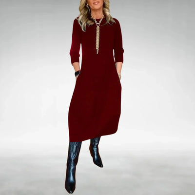 Damen Midikleid mit Dreiviertelärmeln und Taschen