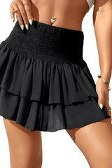 Damen Mini Stufenrock mit Elastischem Bund in Schwarz