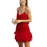 Damen Minikleid mit Fransen und Paillettenbesatz in Rot