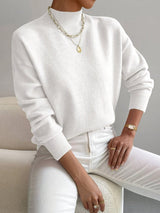 Hannah | Damen Mock-Turtleneck Langarm Sweater Relaxed Fit in Weiß