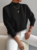 Hannah | Damen Mock-Turtleneck Langarm Sweater Relaxed Fit in Schwarz