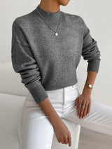 Hannah | Damen Mock-Turtleneck Langarm Sweater Relaxed Fit in Dunkelgrau