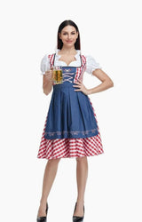 Annika | Damen Oktoberfest Trachtenkleid mit Schürze A-Linie Minikleid in Blau B