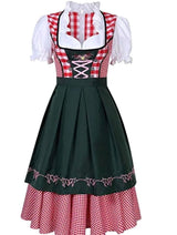 Annika | Damen Oktoberfest Trachtenkleid mit Schürze A-Linie Minikleid in Dunkelgrün