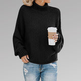 Marie | Damen Oversize Strickpullover für den Winter mit Stehkragen in Schwarz