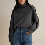 Luisa | Damen Oversized Rollkragen Sweater Zweifarbig Strickpullover in Grau