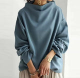 Mia | Damen Oversized Stehkragen Knit Sweater Weicher Strickpullover in Blau