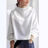 Mia | Damen Oversized Stehkragen Knit Sweater Weicher Strickpullover in Weiß