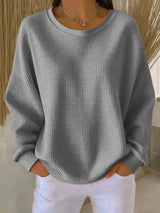 Emilia | Damen Oversized Textur Strickpullover Rundhals Langarm in Grey
