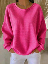 Emilia | Damen Oversized Textur Strickpullover Rundhals Langarm in Fuchsia