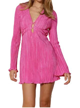 Damen Plissiertes Minikleid mit V-Ausschnitt in Rosa