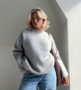 Damen Pullover mit Rundhalsausschnitt und gerippten Bündchen in Grau