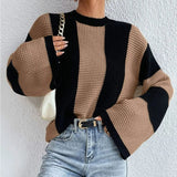 Damen Pullover mit Rundhalsausschnitt und Streifenmuster in Braun