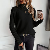 Clara | Damen Rollkragen Turtleneck Sweater Rippstrick Langarm Pullover in Schwarz