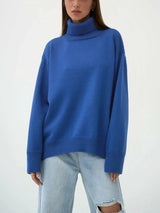 Damen Rollkragenpullover mit hohem Kragen und elastischen Bündchen in Blau