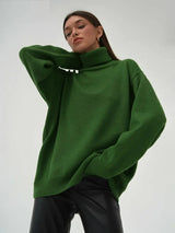 Damen Rollkragenpullover mit hohem Kragen und elastischen Bündchen in Dunkelgrün