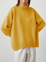 Damen Rollkragenpullover mit hohem Kragen und elastischen Bündchen in Gelb