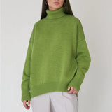 Damen Rollkragenpullover mit hohem Kragen und elastischen Bündchen in Grün