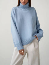 Damen Rollkragenpullover mit hohem Kragen und elastischen Bündchen in Hellblau