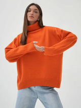 Damen Rollkragenpullover mit hohem Kragen und elastischen Bündchen in Orange