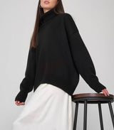 Damen Rollkragenpullover mit hohem Kragen und elastischen Bündchen in Schwarz