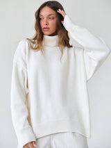 Damen Rollkragenpullover mit hohem Kragen und elastischen Bündchen in Weiß
