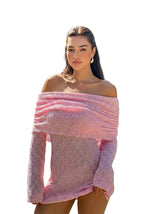 Damen Schulterfreies Minikleid mit langen Ärmeln und drapiertem Ausschnitt in Hellrosa
