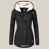 Elfriede | Damen Steppjacke mit Fleecefutter verstellbarer Kapuze Winterjacke in Schwarz