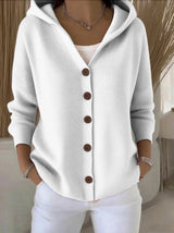 Annika | Damen Strick-Cardigan mit Kapuze Knopfleiste Relaxed Fit in Weiß
